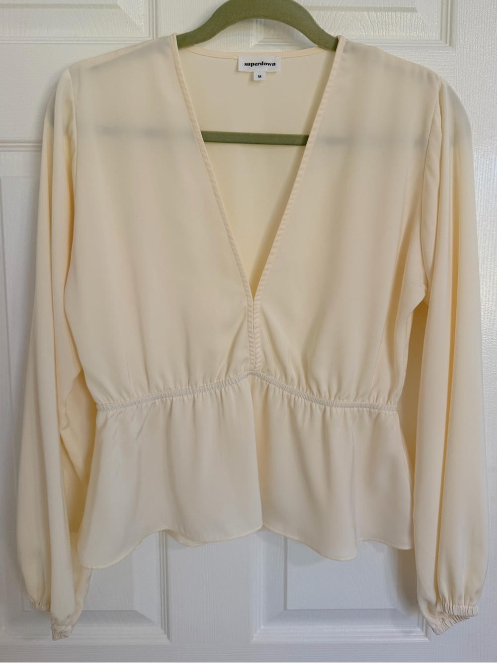 superdown Cream V-Neck Peplum Blouse